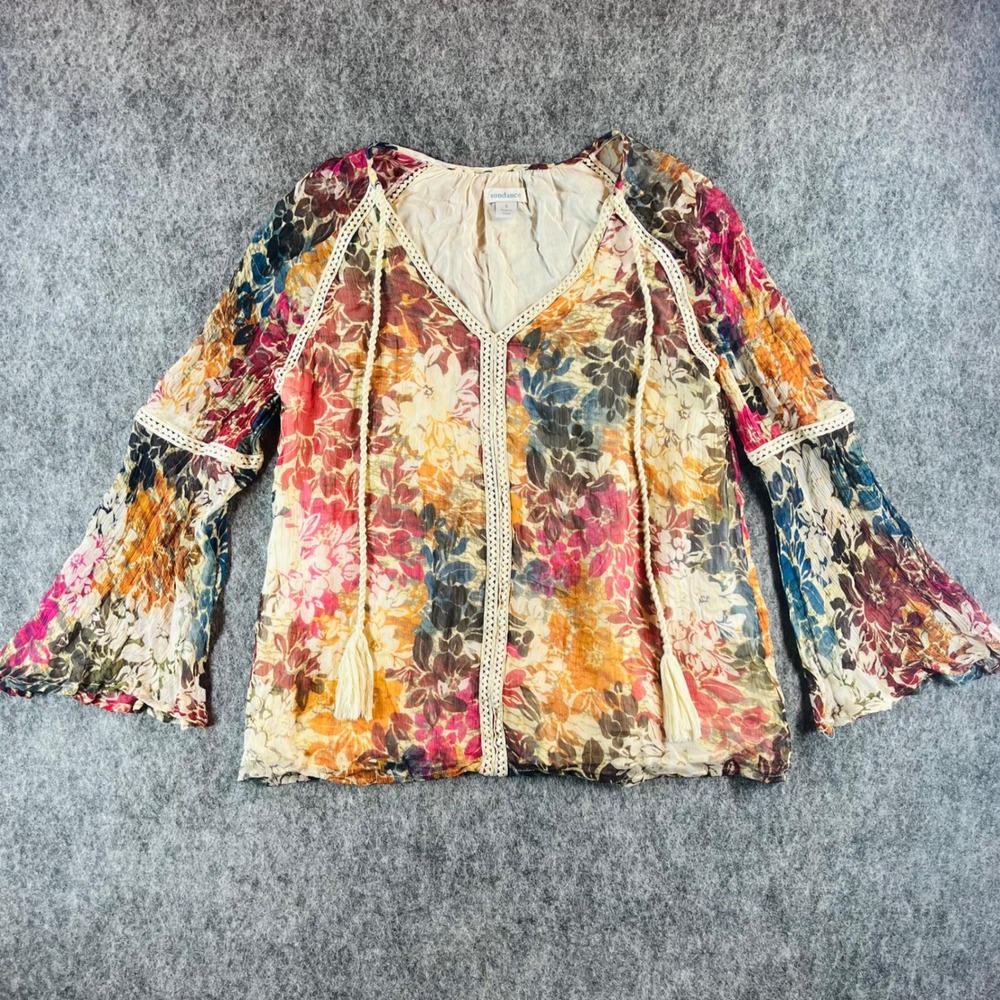 Sundance Floral Blouse Womens S Boho Bell Sleeve Cottagecore Whimsigoth Ethereal - Picture 2 of 13